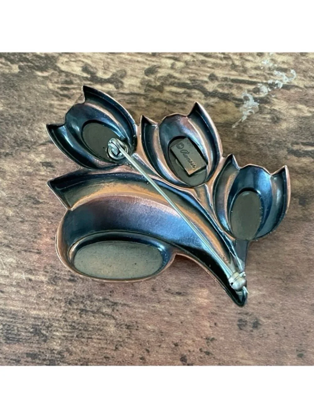 Vintage 60s Matisse Renoir Copper Tulip Brooch Modernist Floral Pin MCM Jewelry